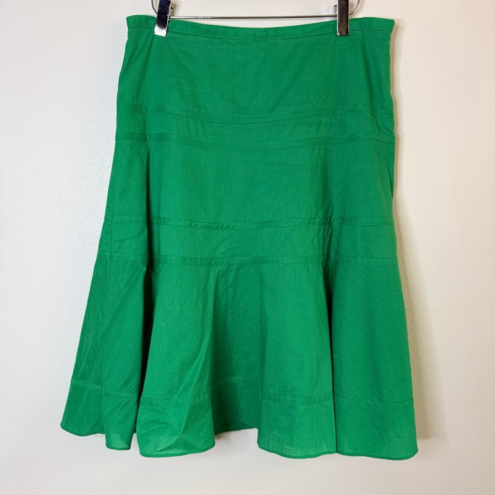 BCBGMaxAzria Kelly Green Cotton Lined Midi Skirt A-Line Size 4